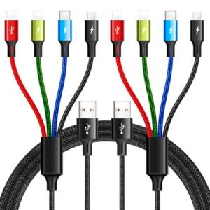 Multi Charging Cable,3.5A Multi Charger Cable,Braided 4 in 1 Charging Cable,Multi USB Cable, Fast Charging Cord with IP/Type C/Micro USB Port for Cell Phones/Tablets/Samsung Galaxy & More(2Pack 4Ft)