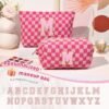 SOIDRAM 2PCS Initial Makeup Bag Personalized Cosmetic Bag Preppy Makeup Pouch Checkered Letter Patch Makeup Bag Makeup Brushes Aesthetic Accessories Storage Bag for Women (Letter M) - Image 5