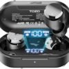 TOZO T12 Wireless Earbuds Bluetooth 5.3 Headphones Built-in ENC Noise Cancelling Mic, 55 Hrs Playtime App Customize EQ IPX8 Waterproof LED Digital Display Premium Sound Headset Black