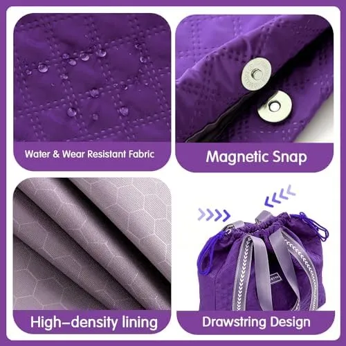 FIORETTO Womens Quilted Travel Tote Bag Duffle Bag with Trolley Sleeve, Gym Weekender Overnight Hospital Bag with Double Shoulder Strap, Water-Resistant Carry On Hand luggage Bag Holdall Purple - Image 4