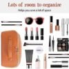 OTTOLTIL 2023 New Travel Makeup Bag, Large Capacity Cosmetic Bag, Portable PU Leather Waterproof Travel Makeup Bag for Women, with Handle and Divider Flat Lay Makeup Organizer Bags(Brown) - Image 6