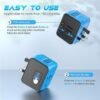 Universal Travel Adapter, International Travel Plugs Worldwide with 3 USB + 1 Type C Ports European Power Adapter, Smart AC Outlet Wall Charger for Us to EU UK AUS Ireland Asia (Type C/G/A/I)-Blue - Image 5