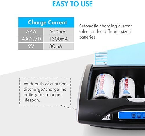 Tenergy Smart Battery Charger for NIMH/NICD AA/AAA/C/D/9V Batteries, LCD Universal Rechargeable Battery Charger with Automatic Charge/Discharge Function & 5V USB Port for Digital Devices - Image 3