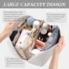 Abiudeng 2 piece Travel Makeup Bag,Large Capacity Cosmetic Bags Toiletry Bag for Travel Essentials,Waterproof Portable Pouch Open Flat Makeup bag Organizer with Divider and Handle(White Grid) - Image 3