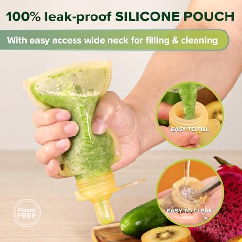 Haakaa Reusable Pouches for Baby Food, Food Grade Silicone, 4oz,4 Pack,6m+(Banana) - Image 2
