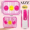 Cunno 6 Pcs Pink Preppy Clear Makeup Bags for Women, Preppy Cosmetic Bags with Zipper Pink Smile Lip Leopard Lightning Transparent PVC Waterproof Travel Toiletry Organizer for Girls - Image 2