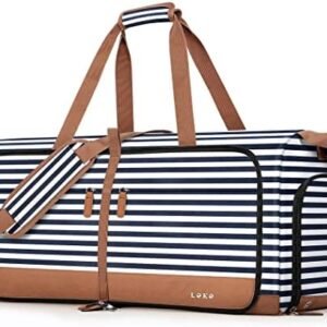 Lekesky Travel Duffel Bag Bag for Women 80L Large Duffel Bag Foldable Weekender Bag with Shoes Compartment, Blue Stripes