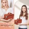 Amorebelle Large Capacity Travel Makeup Bag, PU Leather Waterproof Cosmetic Bag, Portable Pouch with Handle Open Flat Toiletry Bag for Easy Access Makeup Storage Brush for Women(Brown) - Image 4