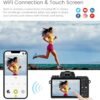 Saneen Digital Camera, 4k Cameras for Photography & Video, 64MP WiFi Touch Screen Vlogging Camera for YouTube with Flash, 32GB SD Card, Lens Hood, 3000mAH Battery, Front and Rear Cameras - Black - Image 4