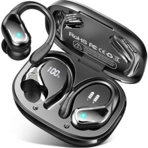 Wireless Earbud, 75Hrs Bluetooth 5.3 Headphones IP7 Waterproof for Sport, Running Wireless Earphones with ENC Noise Canceling Mics, Deep Bass Over Ear bud with Earhooks for Android, iOS, Workout, Gym
