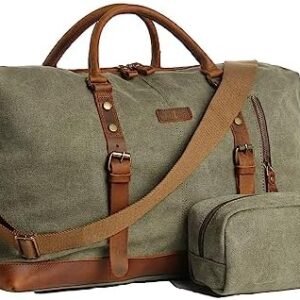 TRITOUR Duffle Bag for Men Travel Leather Canvas Weekender Bag Overnight Bag with Toiletry Bag