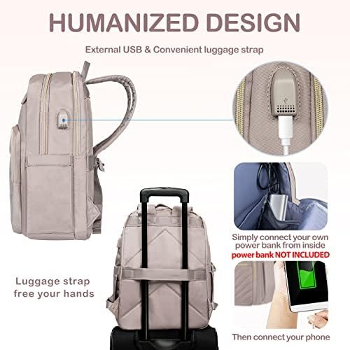 VANKEAN 15.6 Inch Laptop Backpack for Women Work Bag Fashion with USB Port, Waterproof Stylish Travel Bags Casual Daypacks for College, Business, Light Dusty Pink - Image 3
