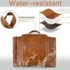 Elviros Travel Hanging Toiletry Bag for Women and Men, Large PU Leather Toiletries Organizer, Water-resistant Bathroom Shaving Kit for Cosmetics, Makeup Case (Large, Brown) - Image 3
