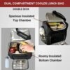 Dual Compartment Lunch Bag, Large Insulated Leakproof Cooler Tote with Shoulder Strap & Luggage Trolley Sleeve for Men & Women Lunch Box, Work, Picnic -Black - Image 2