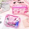 Cunno 6 Pcs Pink Preppy Clear Makeup Bags for Women, Preppy Cosmetic Bags with Zipper Pink Smile Lip Leopard Lightning Transparent PVC Waterproof Travel Toiletry Organizer for Girls - Image 5