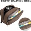 WANDF Travel Toiletry Bag for Men Hanging Dopp Kit Canvas Toiletry Organizer Water-resistant Vegan Leather Shaving Bag with Wet Pocket (Brown) - Image 2
