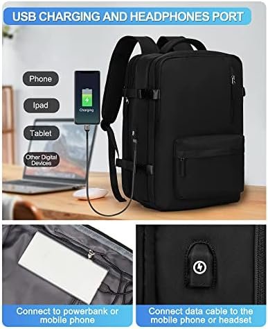 VGCUB Large Travel Backpack Bag for Women Men,Carry on Backpack,17 Inch Laptop Business Work Waterproof Backpack with Laptop Compartment,Person Item Flight Approved,Mochila de Viaje,Black Expandable - Image 4
