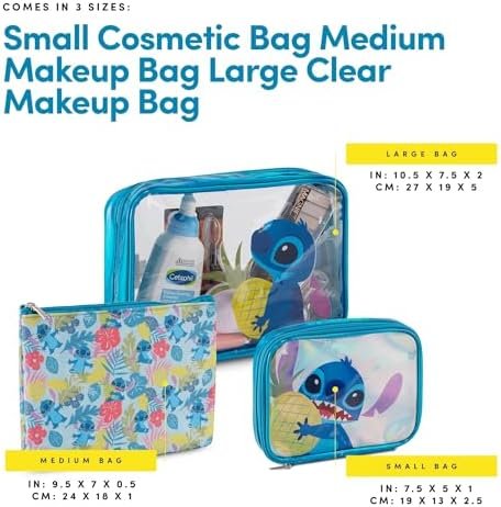 Disney Lilo and Stitch Cosmetic Case Set - Girls, Boys, Teens, Adults - Officially Licensed Lilo and Stitch Travel Cosmetic Case 3 Piece Set (Blue) - Image 3