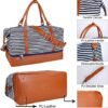 Bodaon Weekender Bag for Women/Men, Sports Gym Tote Bags, Carry on Overnight Duffel, Carrying Weekend Travel Bags for Ladies, Canvas& PU Leather with Shoe Compartment Duffle (Blue Strips) - Image 5