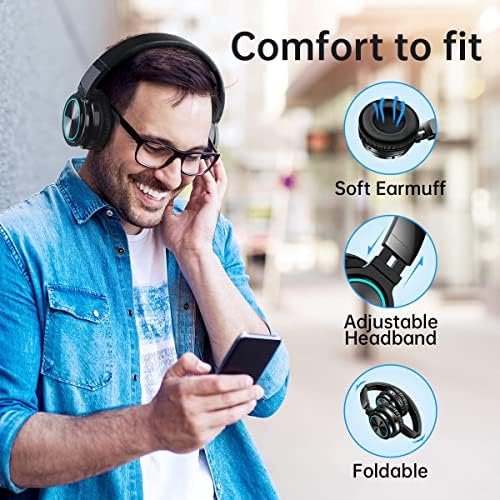 Picun B12 Wireless Headphones,HD Stereo Sound Over Ear with Built-in Microphones, Deep Bass 20 Hours Playtime, Fast Charge Bluetooth 5.2 Headset for Adults, School, Travel, Black - Image 3