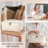 DOFOWORK Makeup Bag - Make up Bag for Women, Travel Makeup Bag with Divider and Handle, Washable Waterproof Comestic Bag PU Leather, Open Flat - White - Image 4