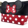 AHOLICSHOP 2 Pcs Cartoon Leather Travel Makeup Handbag, Cute Portable Cosmetic bag Toiletry Pouch for Women Teen Girls Kids (Black & Pink) - Image 2