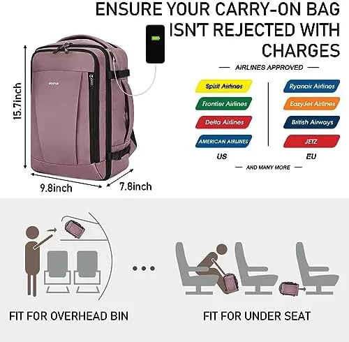 ECOHUB Travel Backpack 16'' Personal Item Backpack with 13 Pockets Carry on Bags for Airplanes Travel bags for Women Men Airlines Approved Small Backpack with USB Port Casual Daypack Pink - Image 9