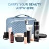 stona Travel Makeup Bag for Women, Large Capacity PU Leather Waterproof Checkered Cosmetic Bags, Portable Pouch Open Flat Toiletry Bag, Make up Organizer with Divider and Handle - Image 7