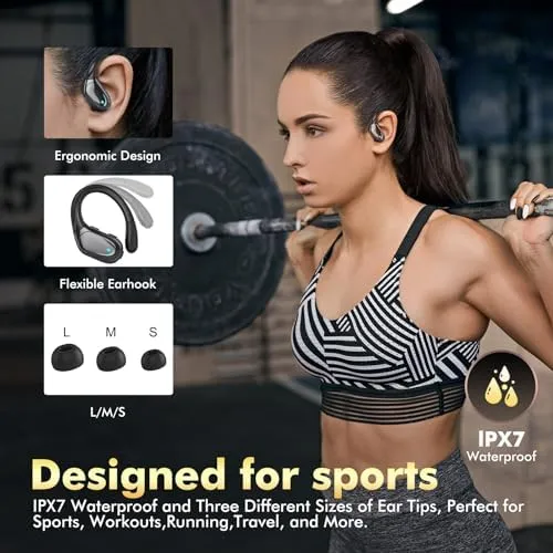Wireless Earbuds Bluetooth Headphones 80hrs Playback Ear Buds IPX7 Waterproof&Power Display with ENC Noise Canceling Mic Over-Ear Stereo Bass Earphones with Earhooks for Sports/Workout/Running - Image 5