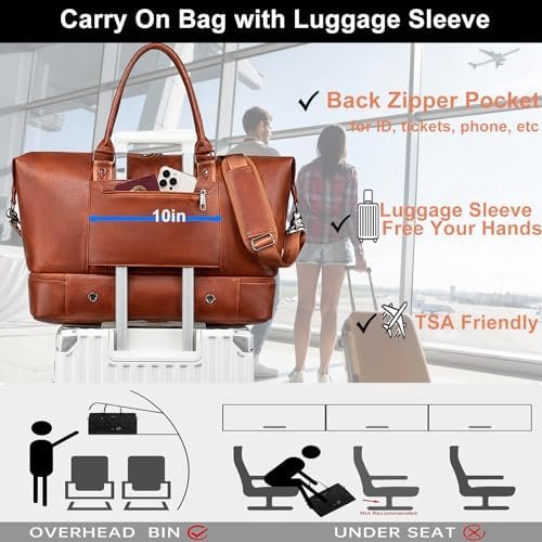 weiatas Leather Travel Duffel Bag for Women Men, Large Weekender Overnight Bag with Shoes Compartment, Waterproof Carry On Bag Travel Tote Bag Gym Bag with Luggage Strap (Brown) - Image 4