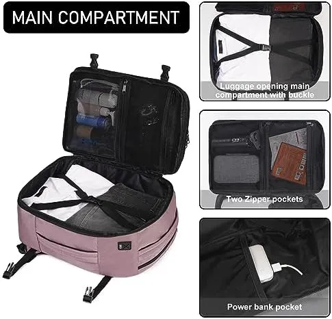 ECOHUB Travel Backpack 16'' Personal Item Backpack with 13 Pockets Carry on Bags for Airplanes Travel bags for Women Men Airlines Approved Small Backpack with USB Port Casual Daypack Pink - Image 6
