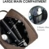 WANDF Travel Toiletry Bag for Men Hanging Dopp Kit Canvas Toiletry Organizer Water-resistant Vegan Leather Shaving Bag with Wet Pocket (Brown) - Image 3