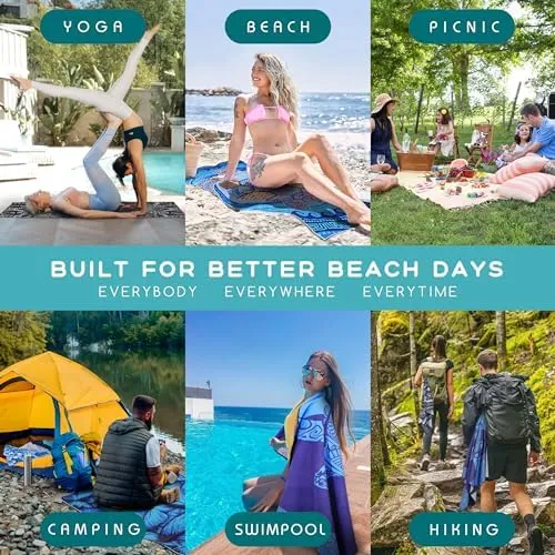 Sand Free Microfiber Beach Towels for Adults – Quick Fast Dry Travel Swim Pool Camping Essentials Beach Oversized Accessories Resistant Lightweight Compact Packable Must Haves Items Gifts Family Circl - Image 7