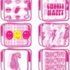 Cunno 6 Pcs Pink Preppy Clear Makeup Bags for Women, Preppy Cosmetic Bags with Zipper Pink Smile Lip Leopard Lightning Transparent PVC Waterproof Travel Toiletry Organizer for Girls