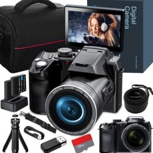 64MP 4K Digital Camera for Photography, Vlogging Cameras for YouTube with 3” Flip Screen,16X Digital Zoom, WiFi& Autofocus,Cameras Strap&Tripod,2 Batteries, 32GB TF Card(S200，Black