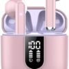 Wireless Earbuds 2024 Bluetooth 5.3 Headphones with HD Mic HiFi Stereo Sound, Wireless Earphones with Dual LED Display Touch Control, IPX7 Waterproof 30H Playtime Mini Ear Buds for iOS Android, Pink