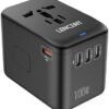 LENCENT 100W International Travel Adapter, GaN Universal Travel Adapter with 1 USB-A & 4 Type C Power Adapter, Fast Charger for Phone,Laptops, Worldwide Plug Adapter for USA/UK/EU/AUS, Black