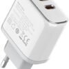 35W European Type C Travel Plug Adapter, Dual Port Fast USB C International Wall Charger Block US to Europe with USB C Charging Cables for iPhone 15/14/13/12/11 Pro Max,XS,Samsung,and More (White)