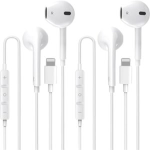 2 Packs for iPhone Headphones Lighting Wired Earphones (Built-in Microphone & Volume Control)[MFi Certified] Noise Isolating Headsets for iPhone 14/13/12/11/Pro/Pro Max/XR/XS/X/8/7/SE
