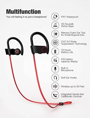 Otium Bluetooth Headphones, Wireless Earbuds IPX7 Waterproof Sports Earphones with Mic HD Stereo Sweatproof in-Ear Earbuds Gym Running Workout 15 Hour Battery Sound Isolation Headsets - Image 2