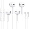 2 Pack Wired Earbuds for iPhone Headphones Wired Lightning Earphones Built-in Microphone & Volume Control Headsets Compatible for iPhone 14/13/12/11/XR/XS/X/8/7/SE/Pro/Pro Max, LT-White, LT-A01