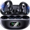 Open Ear Clip Bone Conduction Wireless Earbuds Bluetooth 5.3,Sports Earphones Built-in Microphone with Earhooks,with Digital Display Charging Case,IPX7 Waterproof Fitness Headphones for Runnin(Black)