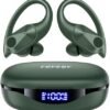 Bluetooth Headphones Wireless Earbuds 90Hrs Playtime Ear Buds IPX7 Waterproof Sports Earphones with Wireless Charging Case & Over-Ear Earhooks LED Power Display Stereo Headset Olive Green