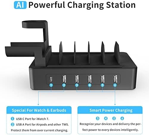 Multiple Charging Station Charger Station - Charging Station for Multiple Devices, 6 Ports USB Charging Dock for Phone| Earhead|Watch Stand, Fast Docking Station, Family Electronics Charging Center - Image 3