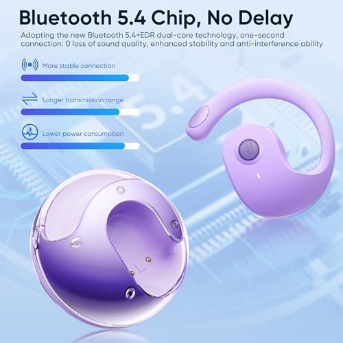 Ows Hanging Earphones 5.4 Bluetooth, Hy-T26 X15 Pro Earphone Wireless Bluetooth, X15 Pro Wireless Earbuds Bluetooth Headphones, Stereo Noise Reduction BT 5.4 Earphones, Wireless Earbuds Purple - Image 6