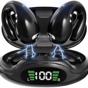 Open Ear Headphones Clip On Earbuds Wireless Earbuds Bluetooth 5.3 Headphones Long Playtime Ear Buds Digital Display Charging Case Noise Canceling Sports Earphones for Workout Driving Walking