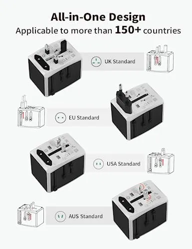 Universal Travel Adapter, International Travel Plug with 4X USB Ports,Travel Worldwide Wall Charger for US/UK/EU/AU,All in One Plug Converter for 150+ Countries (Type C/G/A/I) - Image 3