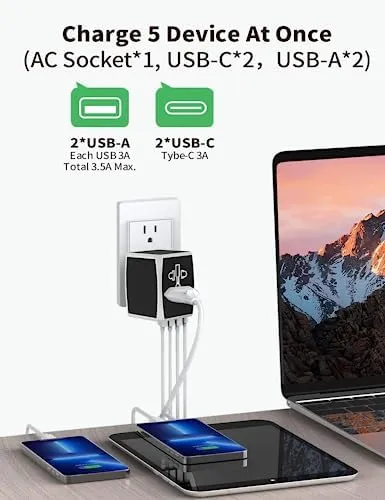 Universal Travel Adapter, International Travel Plug with 4X USB Ports,Travel Worldwide Wall Charger for US/UK/EU/AU,All in One Plug Converter for 150+ Countries (Type C/G/A/I) - Image 4