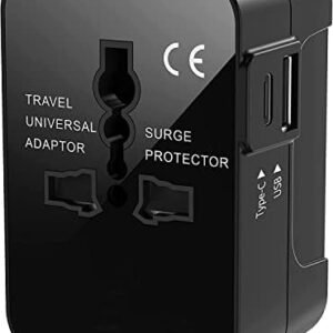 rts Universal Travel Adapter with (Type C+USB) 2 USB Ports & AC Outlet, Worldwide International Plug Adapter Converter, Travel Essentials Accessories All in One Wall Charger for US to EU UK AUS Asia