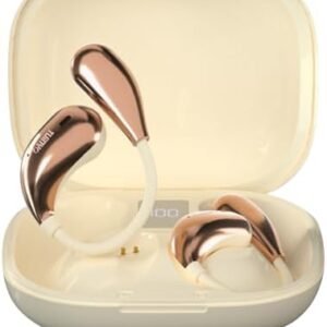 TUINYO Open Ear Headphones, Bluetooth 5.4 Wireless Earbuds with LED Display 25Hrs Playtime, Premium Sound True Wireless Open Ear Headphones IPX5 Waterproof for Sports, Driving, Office - Beige